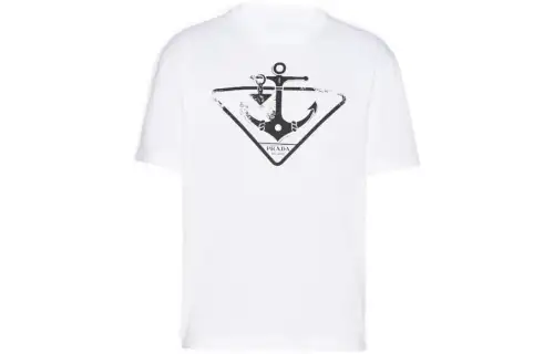 PRADA T Shirts Men's White Crew Neck Moderate Straight Fit