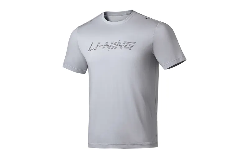 Li Ning Fitness Series T Shirts Men's Coin Gray Crew Neck Moderate Straight Fit