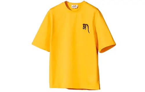 HERMES T Shirts Men's Gold Crew Neck Straight Fit