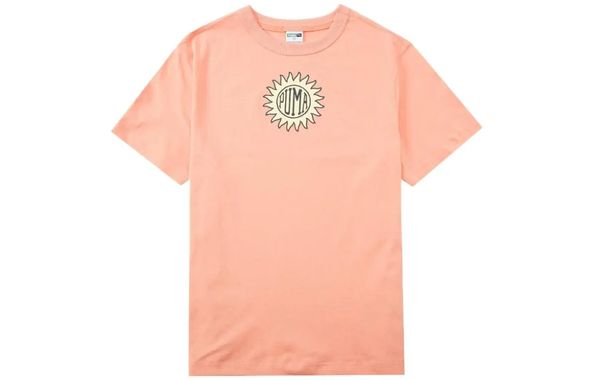 PUMA T-Shirts Men's Peach Pink Crew Neck Moderate Straight Fit