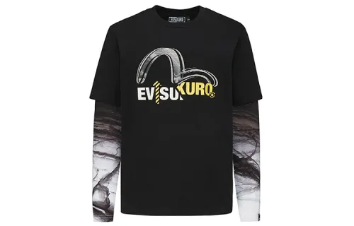 EVISU T Shirts Men's Black Crew Neck Moderate Mock Two Piece