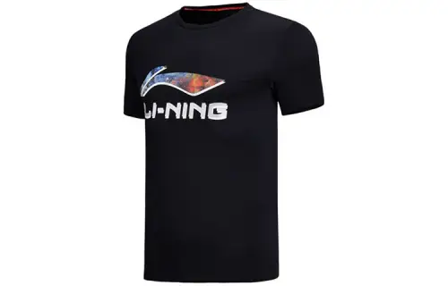Li Ning Sports Fashion Collection T Shirts Men's Black Crew Neck Moderate Straight Fit