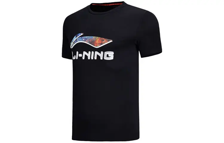 Li Ning Sports Fashion Collection T Shirts Men's Black Crew Neck Moderate Straight Fit