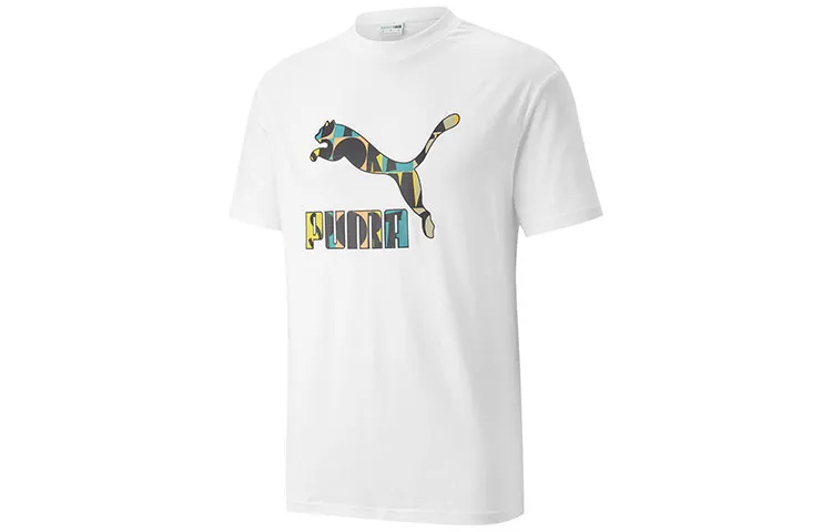 PUMA T Shirts Men's White Crew Neck Moderate Straight Fit