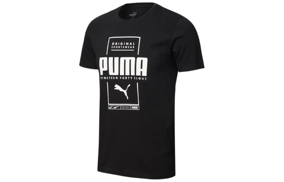 PUMA T Shirts Men's Black Crew Neck Moderate Straight Fit