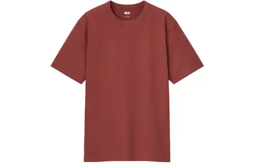 UNIQLO T Shirts Unisex Burgundy Crew Neck Moderate Straight Fit