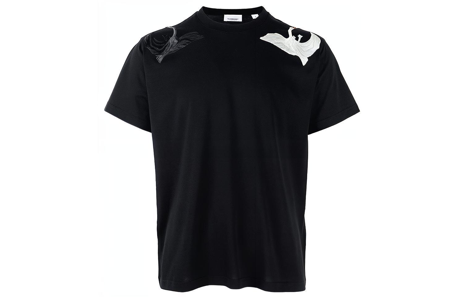 Burberry Solid Color Swan Pattern Embroidery Crew Neck Short Sleeved Shirt SS22 T Shirt Men's Black