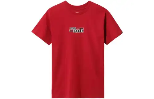 Vans X BAKER T Shirts Men's Red Crew Neck Moderate Straight Fit