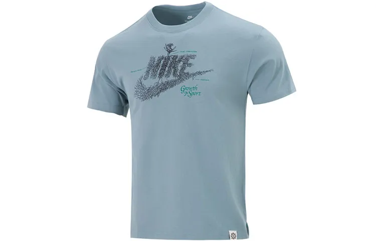 Nike T-Shirts Men's Gray Blue Crew Neck Moderate