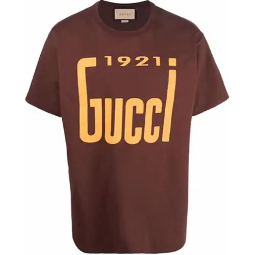 GUCCI T Shirts Men's Brown Crew Neck Moderate Straight Fit