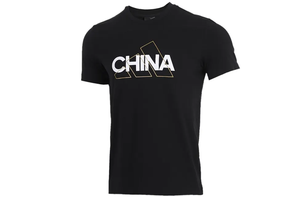 Adidas T-Shirts Men's Black Crew Neck Moderate Straight Fit