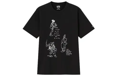 UNIQLO T Shirts Unisex Black Crew Neck Moderate Straight Fit