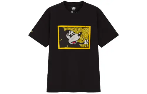 UNIQLO T Shirts Unisex Black Crew Neck Moderate Straight Fit