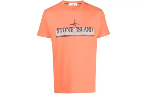 STONE ISLAND T Shirts Men's Orange Crew Neck Moderate Straight Fit