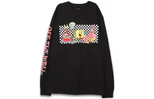Vans X SPONGEBOB SQUAREPANTS T Shirts Men's Black Crew Neck Moderate Straight Fit