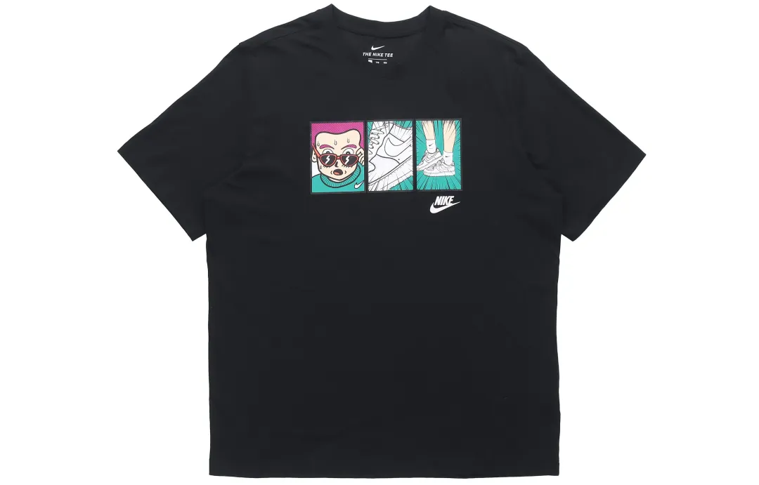 Nike T Shirts Men's Black Crew Neck Moderate Straight Fit