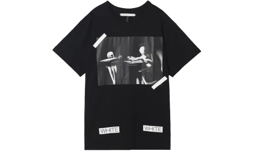 OFF WHITE T Shirts Men's Black Crew Neck Moderate Straight Fit