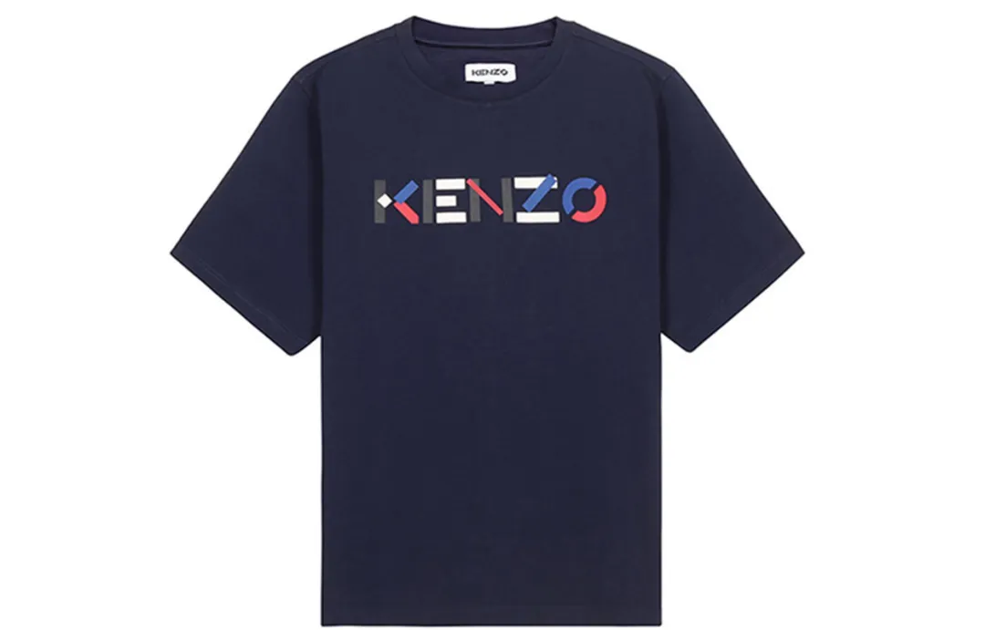 KENZO Letter Logo T Shirts Men's Navy Crew Neck Moderate Straight Fit