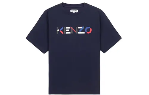 KENZO Letter Logo T Shirts Men's Navy Crew Neck Moderate Straight Fit