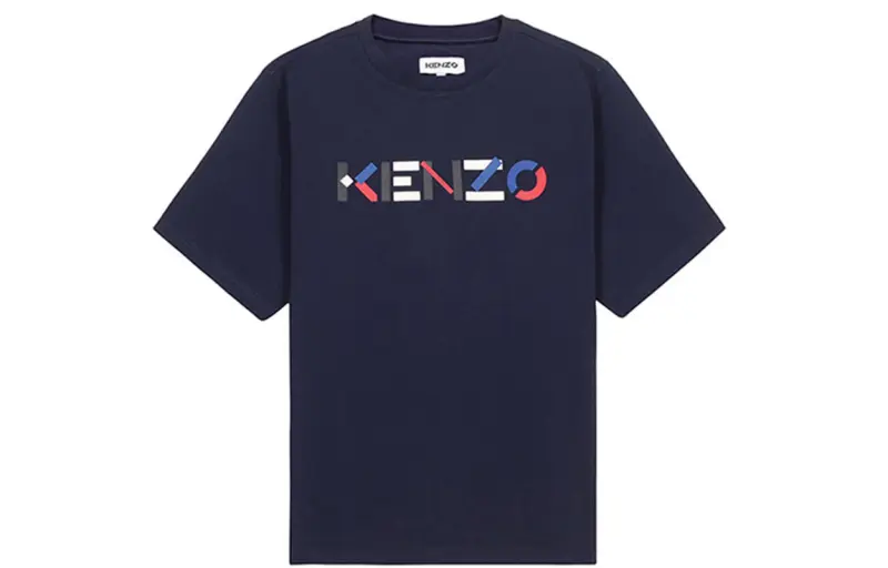 KENZO Letter Logo T Shirts Men's Navy Crew Neck Moderate Straight Fit