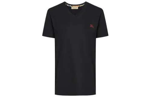 Burberry T Shirts Men's Black V Neck Moderate Straight Fit