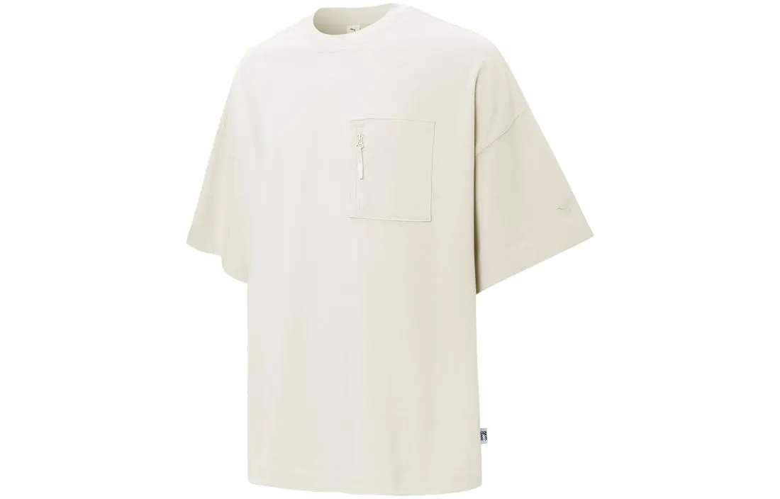 PUMA T-Shirts Unisex White Crew Neck Moderate Straight Fit