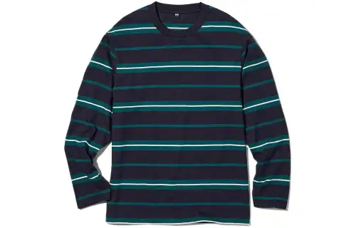 UNIQLO T Shirts Men's Navy Blue Crew Neck Moderate Other