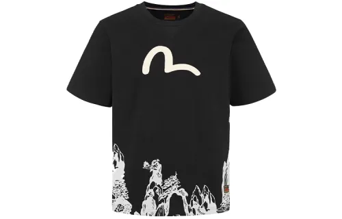 EVISU T Shirts Men's Black Crew Neck Moderate Straight Fit