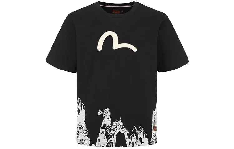 EVISU T Shirts Men's Black Crew Neck Moderate Straight Fit