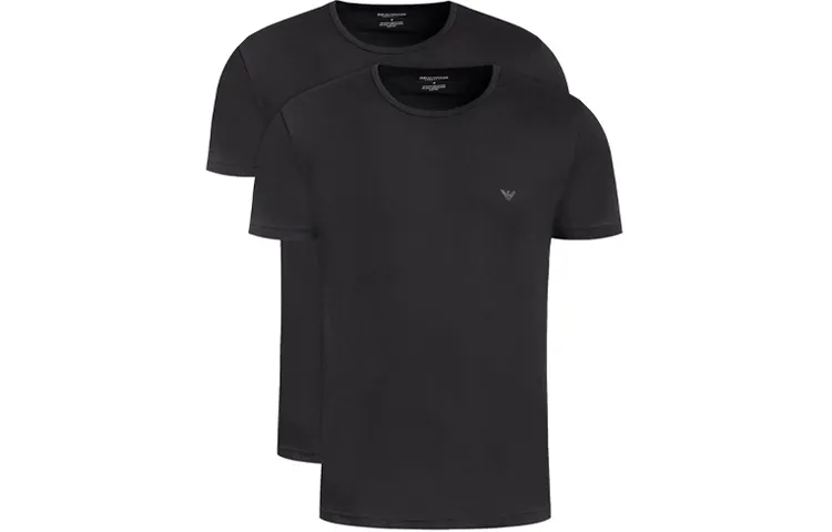 EMPORIO ARMANI T Shirts Men's Black 2 Pack Crew Neck Thin Straight Fit