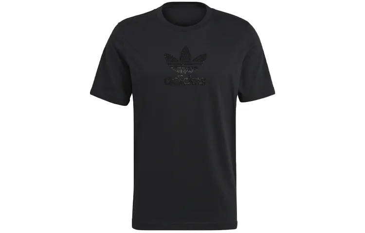 Adidas Originals Rhinestone T Shirts Men's Black Crew Neck Moderate Straight Fit