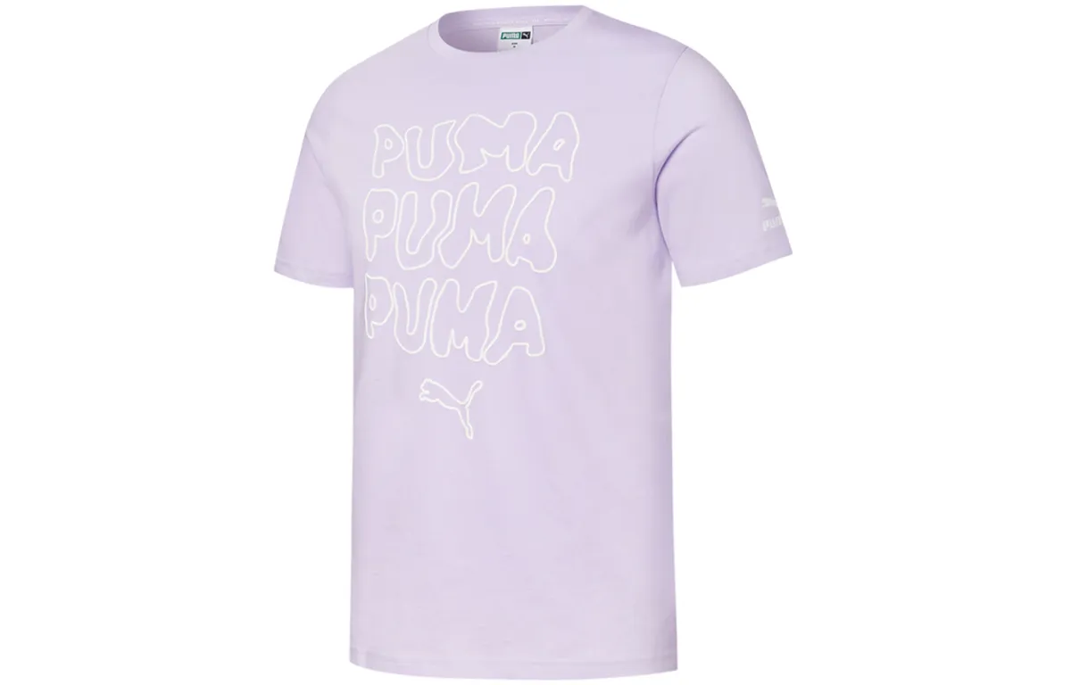 PUMA T-Shirts Men's Light Purple Crew Neck Moderate Straight Fit