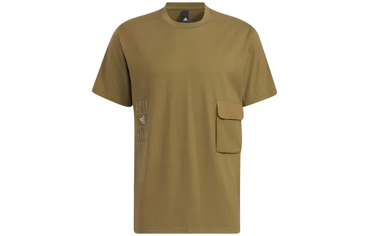 Adidas T-Shirts Men's Dark Olive Green Crew Neck Moderate Straight Fit