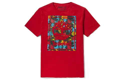Timberland T Shirts Men's Red Crew Neck Moderate Straight Fit