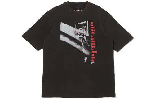 Jordan Flight T Shirts Men's Black Crew Neck Moderate Straight Fit