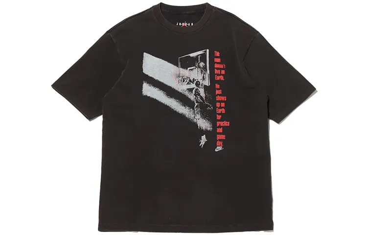 Jordan Flight T Shirts Men's Black Crew Neck Moderate Straight Fit