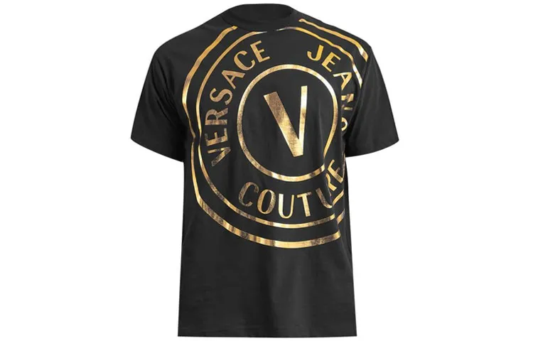 VERSACE JEANS COUTURE T Shirts Men's Black Crew Neck Moderate Straight Fit