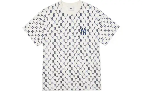 MLB New York Yankees T Shirts Unisex Cream Crew Neck Moderate Straight Fit