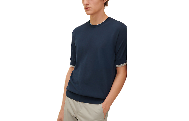 HERMES T Shirts Men's Deep Sea Blue Crew Neck Moderate Straight Fit