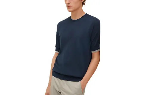 HERMES T Shirts Men's Deep Sea Blue Crew Neck Moderate Straight Fit