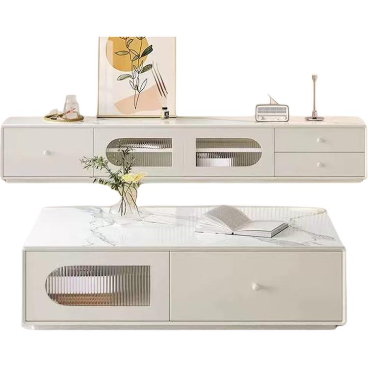 Jingshan Baisui Italian minimalist light luxury simple coffee table TV cabinet combination high-end household integrated slate coffee table with door and drawer