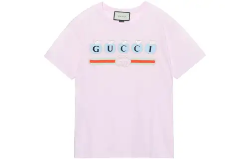 GUCCI T Shirts Unisex Pink Crew Neck Moderate Straight Fit