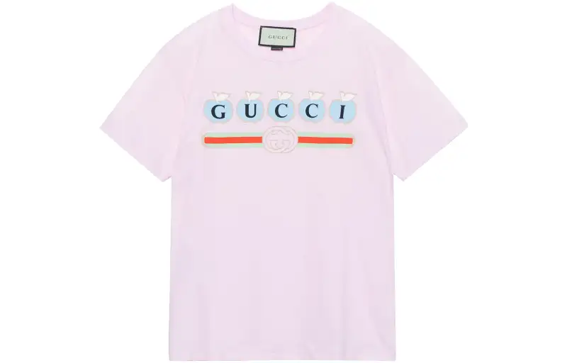 GUCCI T Shirts Unisex Pink Crew Neck Moderate Straight Fit