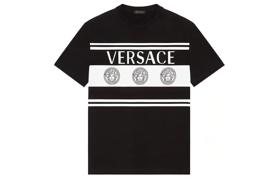 VERSACE T Shirts Men's Black Crew Neck Moderate Straight Fit