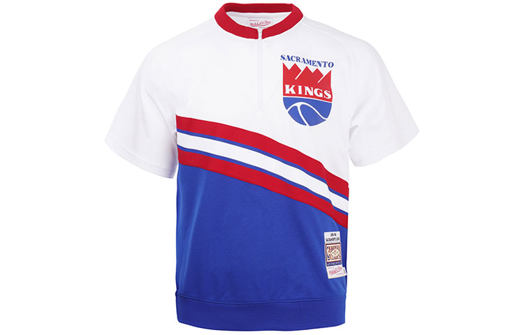 Mitchell & Ness AU player version 1985-86 season Kings retro basketball half-zip short-sleeved T-shirt, same style for men and women, white