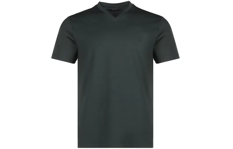 PRADA T Shirts Men's Brown Green V Neck Moderate Straight Fit