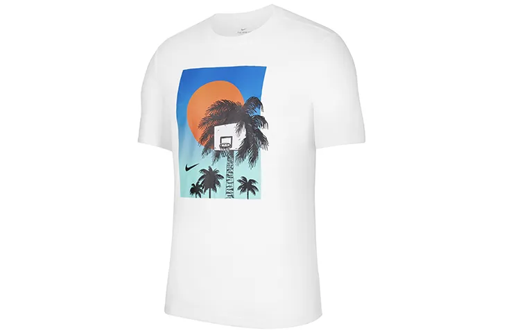 Nike T-Shirts Men's White Crew Neck Moderate Straight Fit