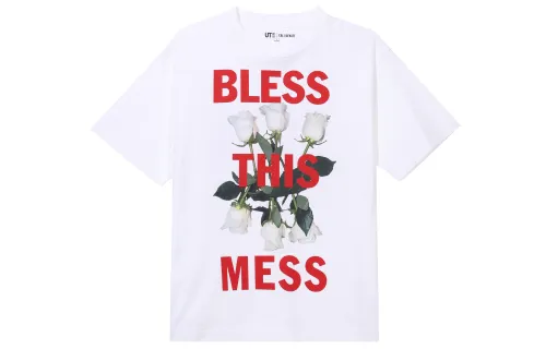UNIQLO T Shirts Women's White Crew Neck Moderate Straight Fit