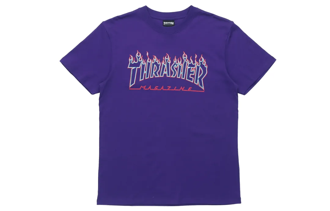 Thrasher Crew Neck Loose Fit Straight Fit Short Sleeved T Shirt Japan Version Unisex Purple