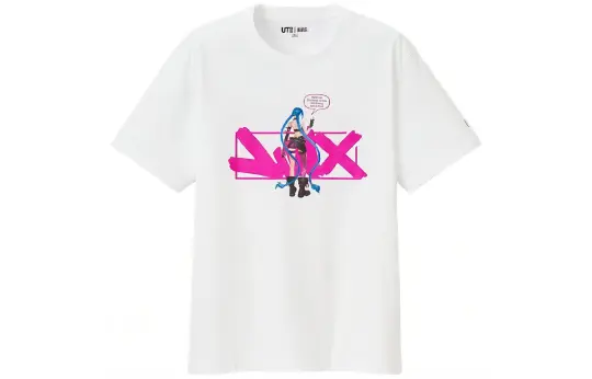 UNIQLO League Of Legends Collaboration T Shirts Unisex White Crew Neck Moderate Straight Fit